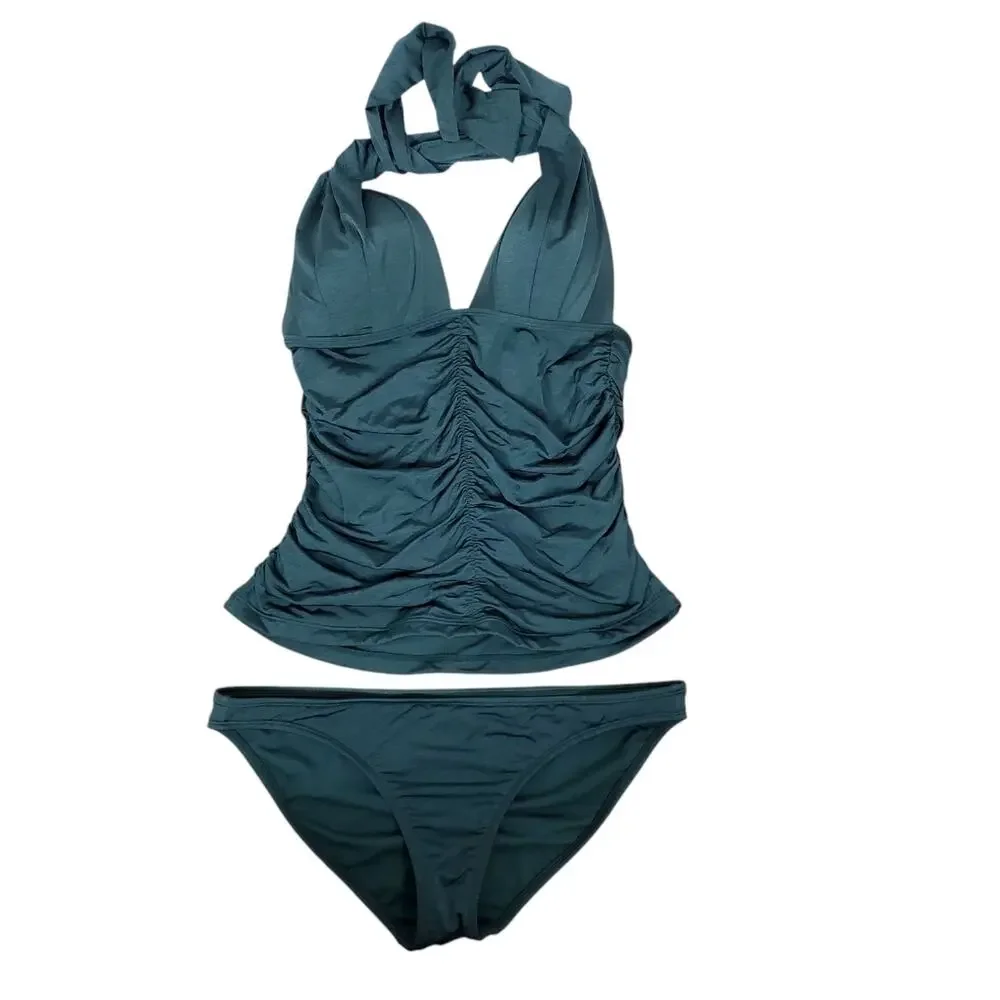 Athleta Aqualuxe Tankini Swimsuit Top Size M Bikini Bottoms Size L Halter Teal - Picture 5 of 16